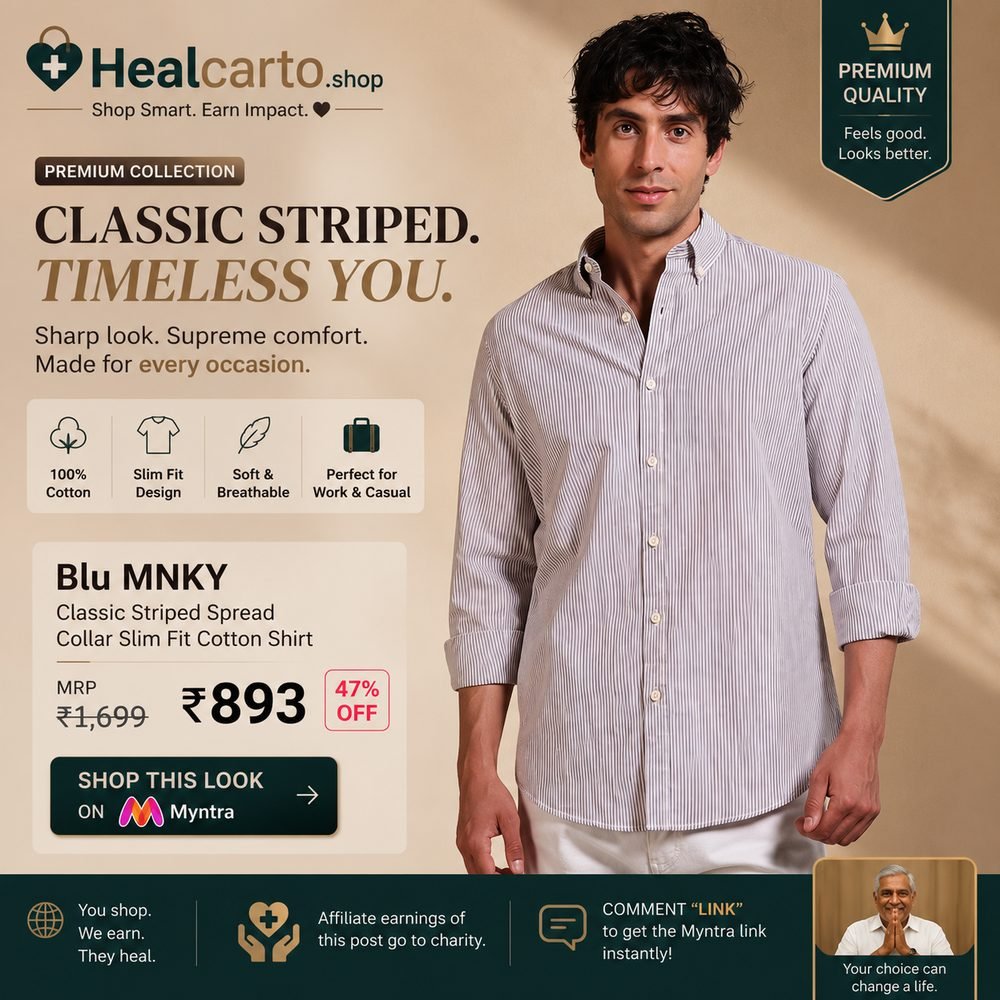 Blu MNKY Classic Striped Spread Collar Slim Fit Cotton Shirt